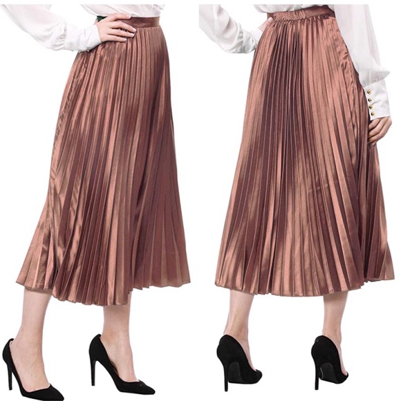 Allegra K Knife Pleated Satin Midi Skirt Size Large NWT - Picture 10 of 10